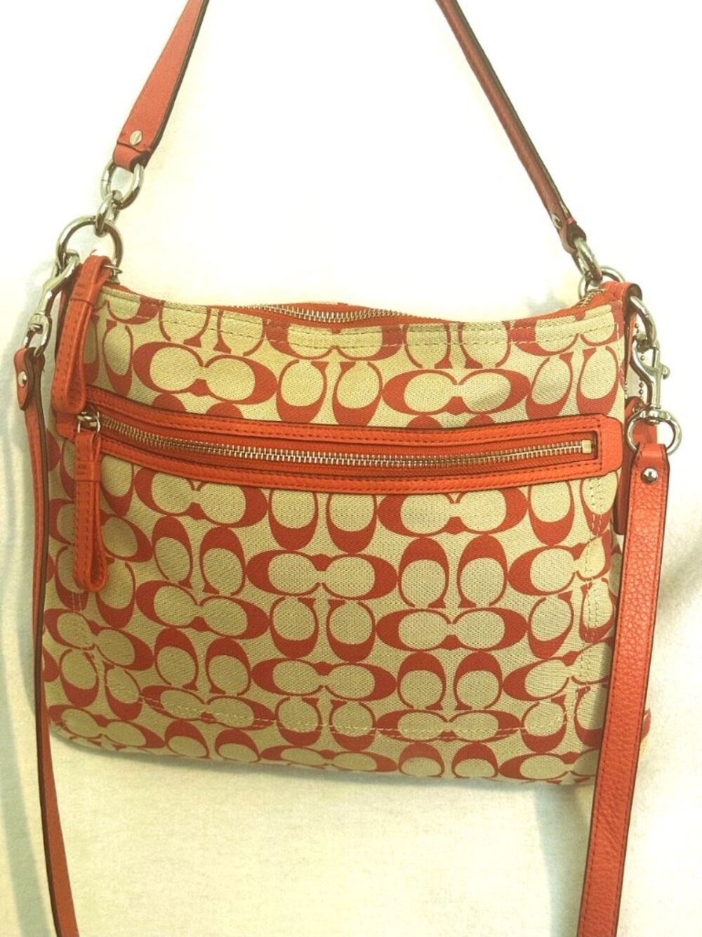 COACH Poppy Print Signature Perri Hobo Crossbody Red Shoulder Bag/Leather Trim